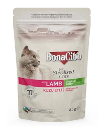 BONACIBO POUCH - WET ADULT CAT FOOD - STERILISED - LAMB 85g
