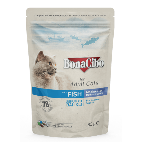 BONACIBO POUCH - WET ADULT CAT FOOD - MACKAREL  85g