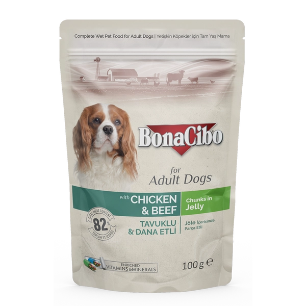 BONACIBO POUCH - WET ADULT DOG FOOD - CHICKEN & BEEF  100g