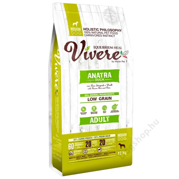 VIVERE LOW-GRAIN DOG MEDIUM Adult Duck 12 kg
