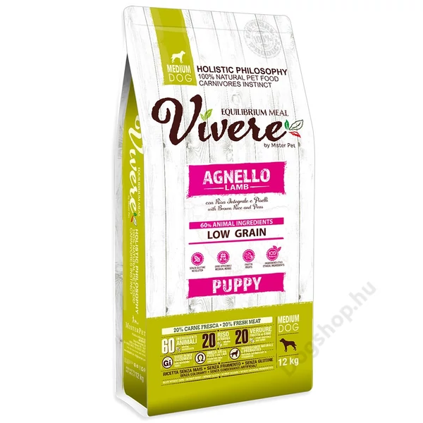 VIVERE LOW-GRAIN DOG MEDIUM Puppy Lamb 12 kg