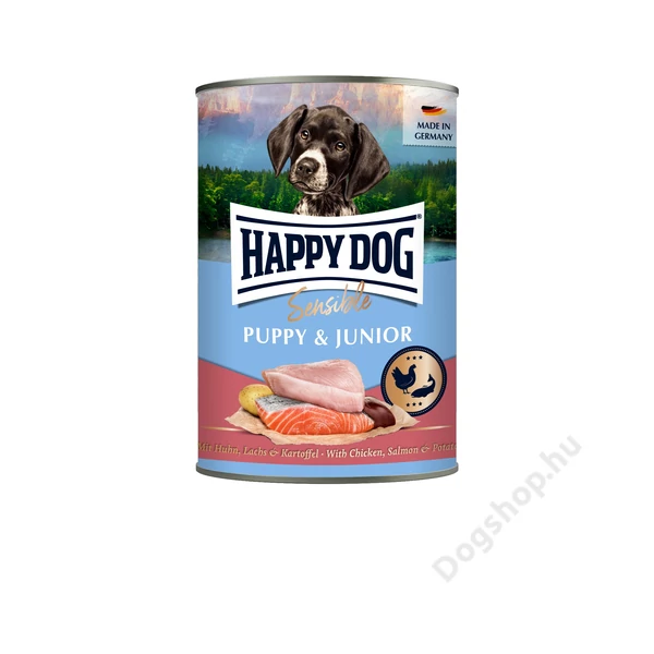 Happy Dog Supreme Sensible Puppy+Junior konzerv Lazac, csirke és burgonya 6x400 G
