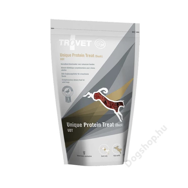 TROVET Unique Protein Treat Duck (UDT) DOG jutalomfalat kutyáknak, 125g