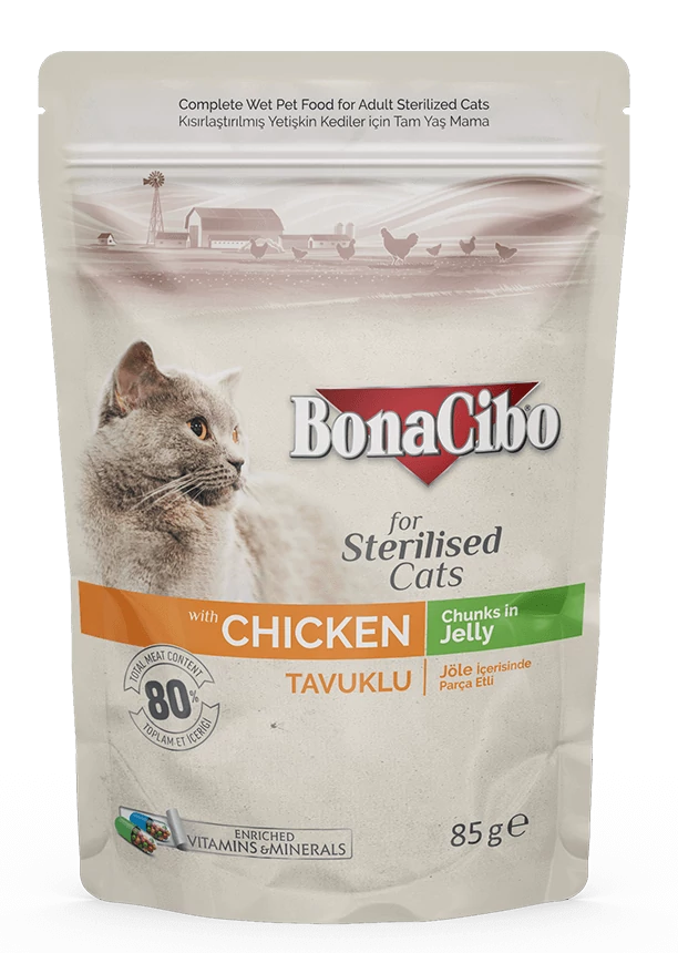 BONACIBO POUCH - WET ADULT CAT FOOD - STERILISED - CHICKEN 85g