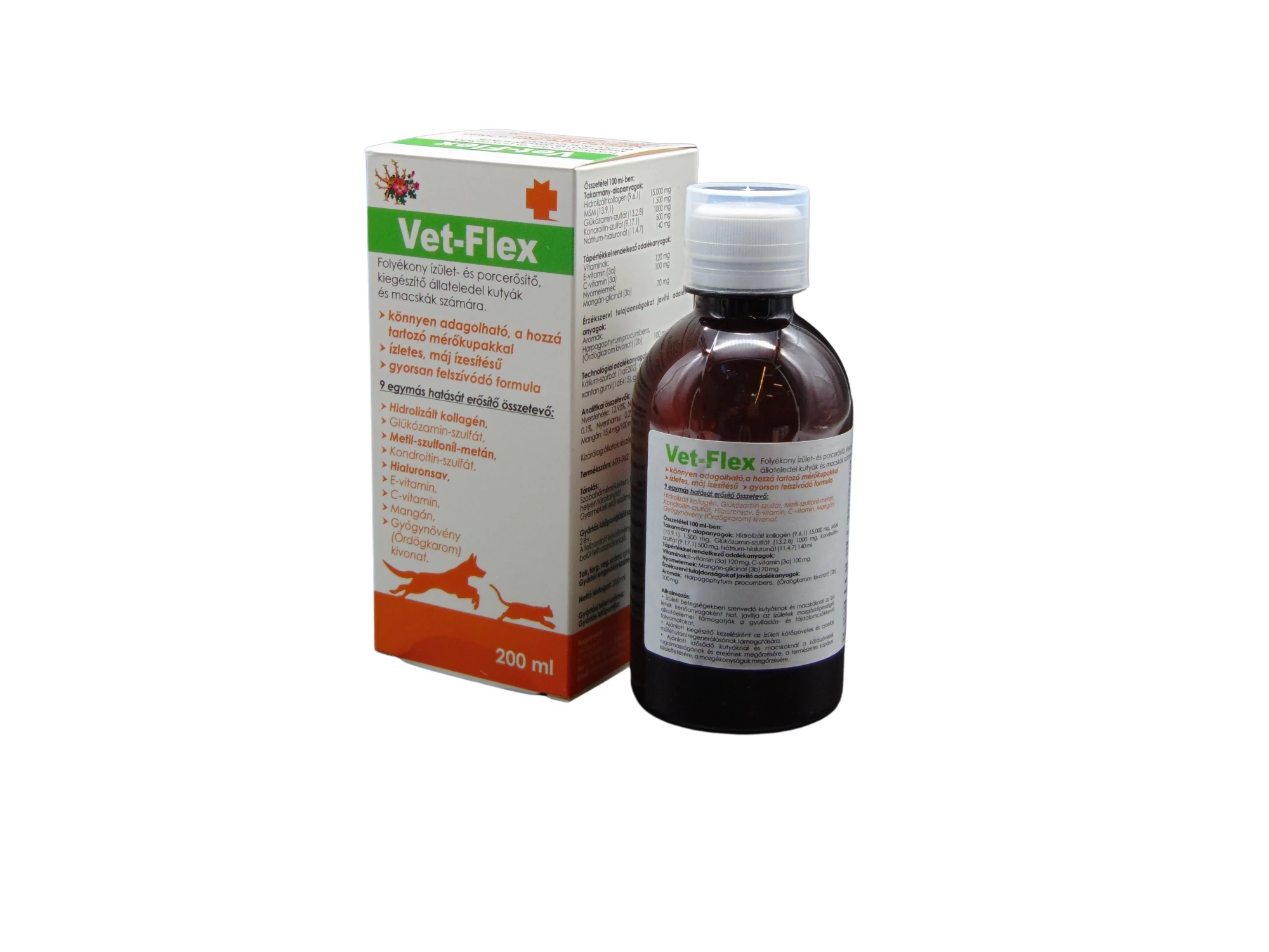 VET-FLEX KUTYA, MACSKA FOLYÉKONY ÍZÜLET- ÉS PORCERŐSÍTŐ 200 ML