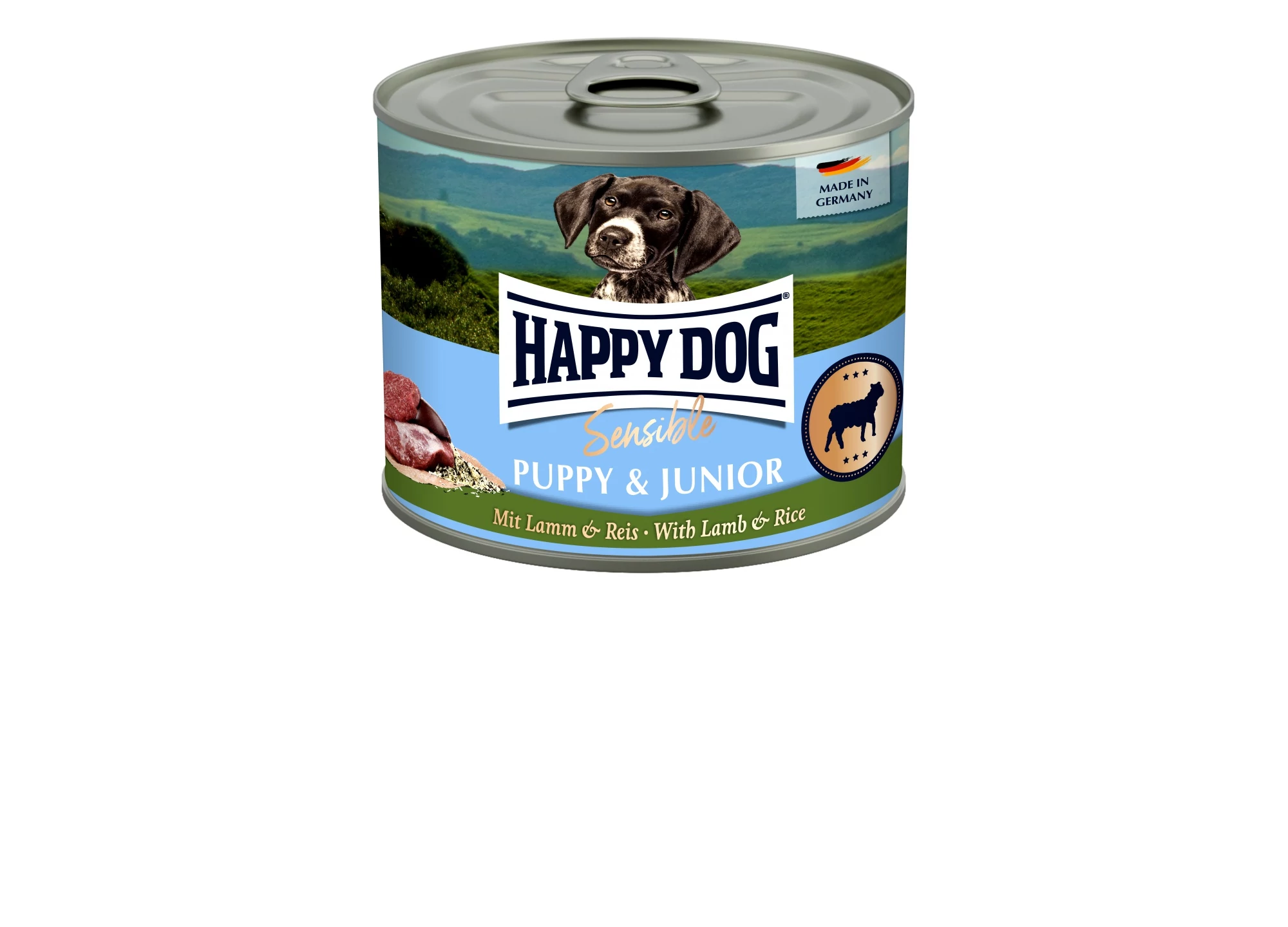 Happy Dog Supreme Sensible Puppy+Junior konzerv Bárány, rizs 6x200 G